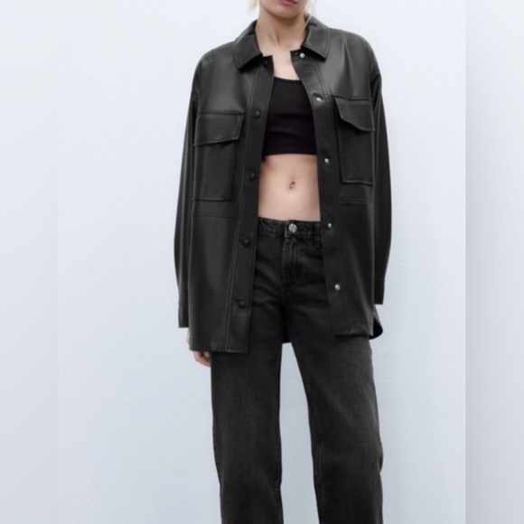 Zara Jackets & Blazers - Zara Faux Leather Oversized Jacket Black Size Medium